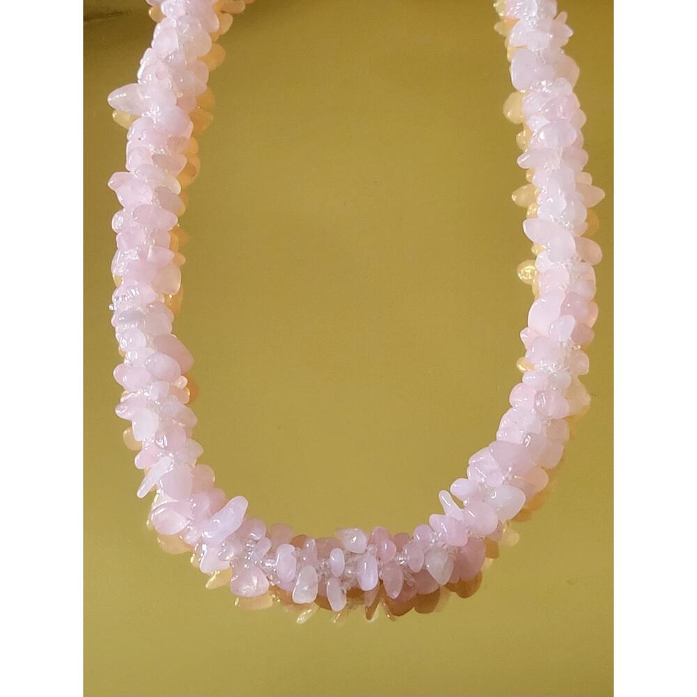 Artisan Handmade Rose Quartz Crochet Rope Necklace 24k Gold Plated 21"